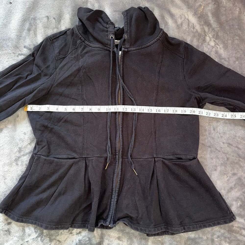 Saturday Sunday Anthropologie Zip Peplum 100% Cotton Hoodie Sweatshirt Black XL - Picture 4 of 6